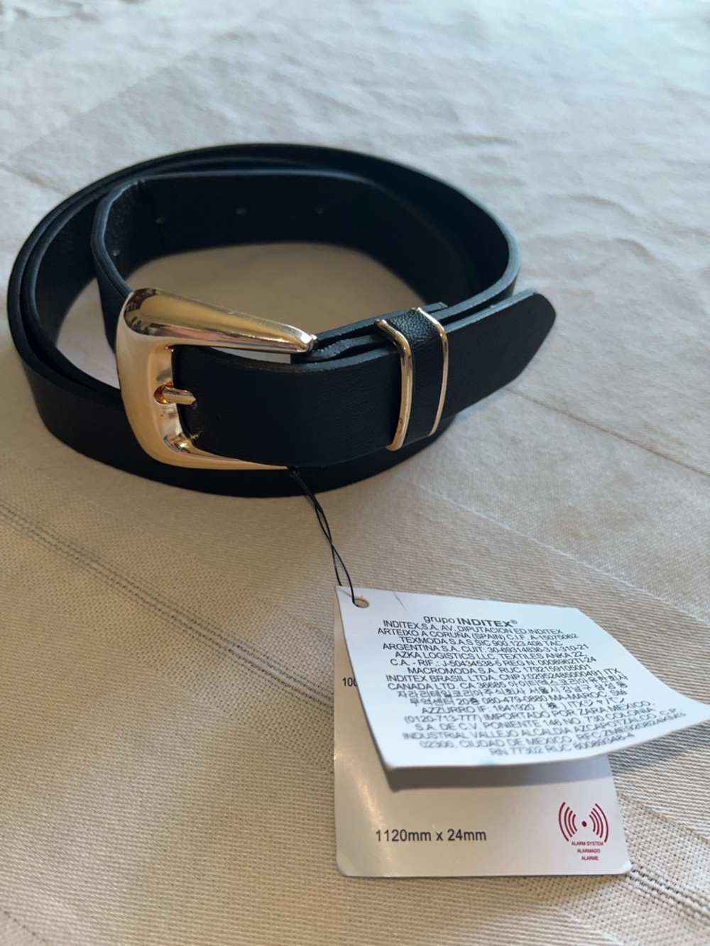 NWT Inditex Black Belt Gold Tone Buckle